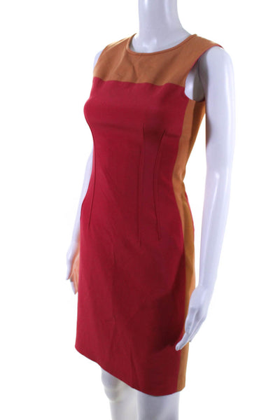 Elie Tahari Womens Sleeveless Color Block Round Neck Sheath Dress Coral Size 0