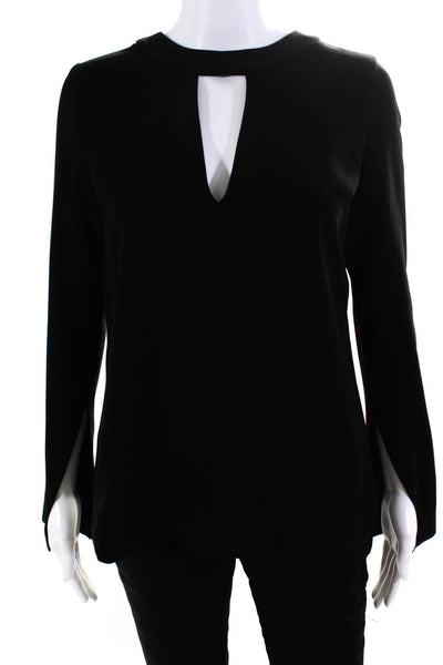 Alexis Womens Long Sleeve Keyhole Neckline Zip Up Blouse Top Black Size S