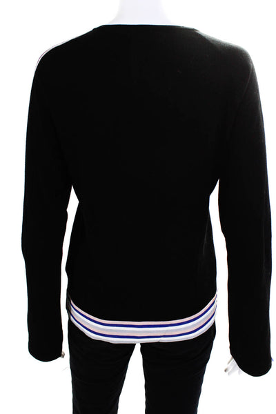 Karen Millen Women's Long Sleeve Multicolor Stripe Trim Blouse Black Size L