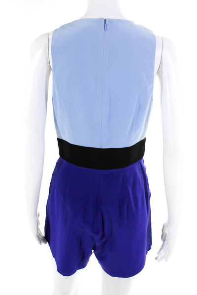 Jay Godfrey Women's V-Neck Sleeveless Zip Color Block Romper Blue Size 2