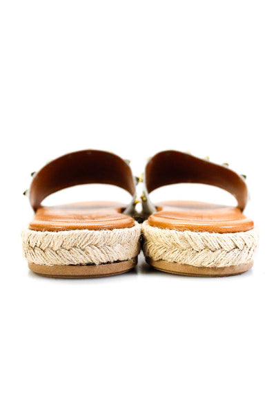Giulia Palai Women's Wide Straps Gold Embellish Leather Slides Sandals White 8.5