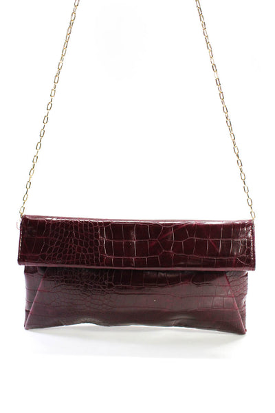 Urban Expressions Womens Embossed Leather Envelope Clutch Chain Handbag Burgundy