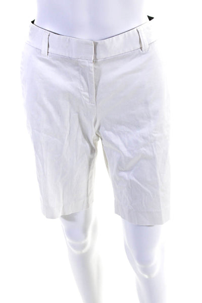 Tory Burch Womens Mid Rise Sateen Flat Front Chino Shorts White Cotton Size 4