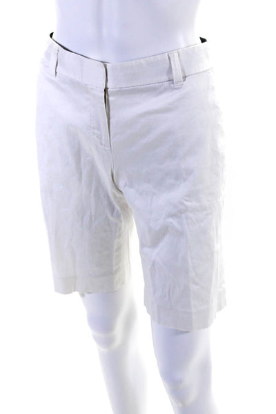 Tory Burch Womens Mid Rise Sateen Flat Front Chino Shorts White Cotton Size 4