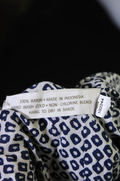 Coolchange Womens Cotton Geometric Print 3/4 Sleeve Tunic Top White Blue Size XS