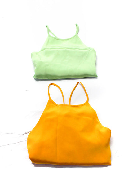 Tibi Womens Silk Round Neck Spaghetti Strap Camis Tops Green Orange Size 0 Lot 2