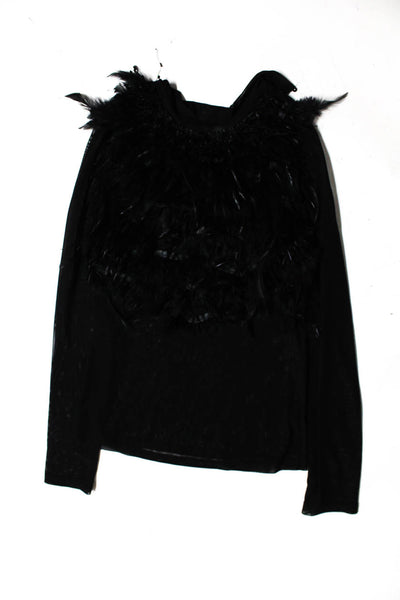 Gracia Women's Tie Front Blouse Textured Mesh Top Black Beige Size S L Lot 2
