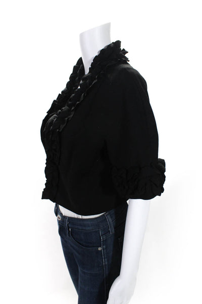 Trina Turk Women's Open Front Short Sleeve Ruffle Cropped Blazer Black Size 8