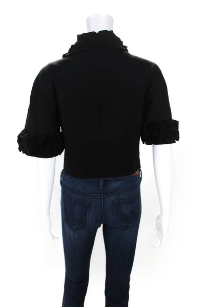 Trina Turk Women's Open Front Short Sleeve Ruffle Cropped Blazer Black Size 8