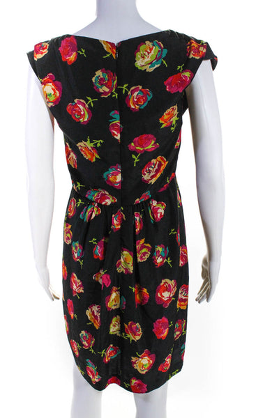 Betsey Johnson Women's Floral Print Scoop Neck Sheath Dress Black Size 2