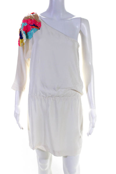 Tibi Women's Sequin One Shoulder Half Sleeve Mini Dress White Size 2