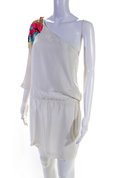 Tibi Women's Sequin One Shoulder Half Sleeve Mini Dress White Size 2