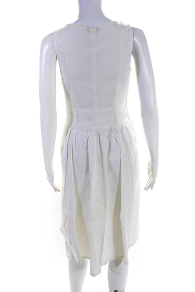 Theory Women's V-Neck Sleeveless Fit Flared Pockets Midi Dress White Size 4
