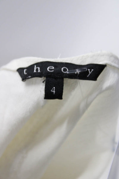 Theory Women's V-Neck Sleeveless Fit Flared Pockets Midi Dress White Size 4