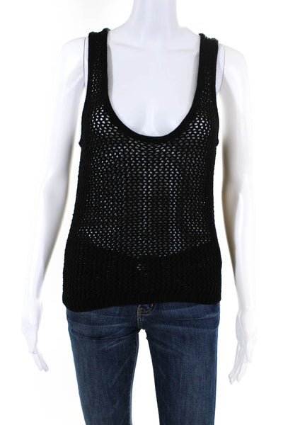 Toccin Womens Scoop Neck Open Knit Tank Top Black CottonS ize Small