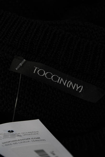 Toccin Womens Button Front Open Knit Crew Neck Cardigan Sweater Black Size Small