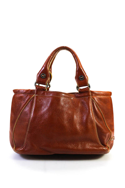 Cole Haan Womens Small Pebbled Leather Rolled Handle Tote Handbag Brown