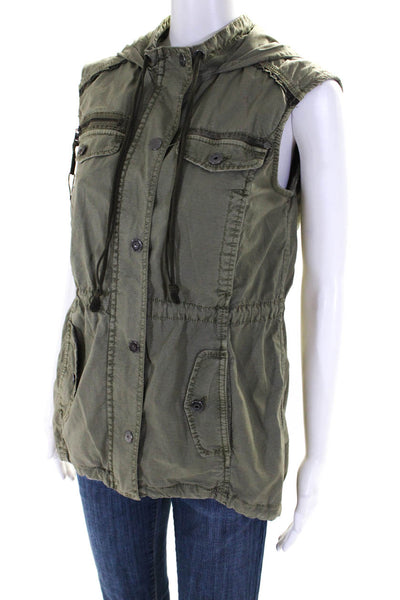 Marrakech Womens Front Zip Hooded Pocket Vest Jacket Green Cotton Size Medium