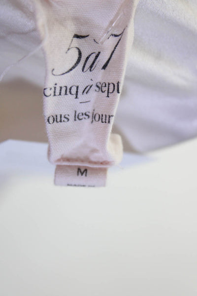 Cinq a Sept Women's Crewneck Short Sleeves Silk Blouse Ivory Size M