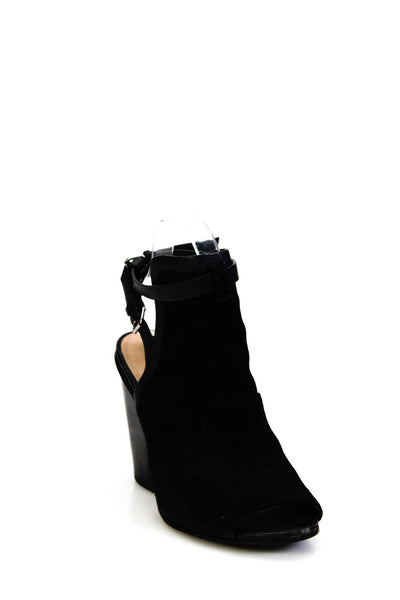 Joes Women's Open Toe Buckle Ankle Suede Leather Block Heel Shoes Black Size 7.5