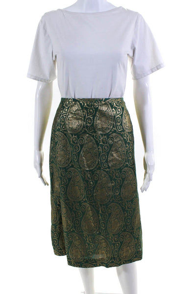 Lafayette 148 New York Womens Green Gold Paisley Print A-Line Skirt Size 14