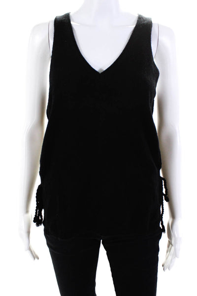 27 Miles Womens 100% Cashmere Sleeveless V Neck Tied Sides Tank Top Black Size S