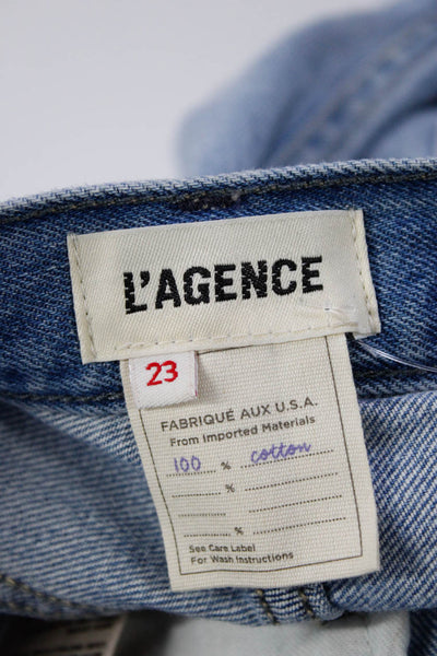 L'Agence Women's Midrise Five Pockets Light Wash Denim Cut-Off Short Size 23