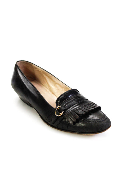 Cole Haan Womens Leather Fringe Slip On Flat Loafers Black Size 8