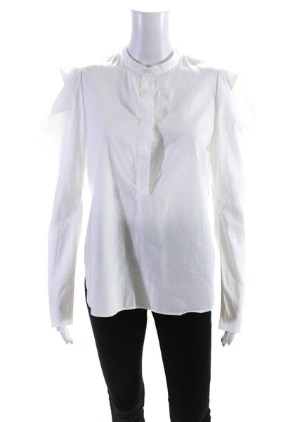 ALC Womens Long Sleeve High Neck Poplin Button Up Shirt Blouse White Size 8
