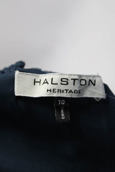 Halston Womens Smocked Satin Crepe Sleeveless Shell Top Blouse Navy Size 10