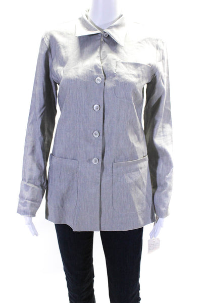 Jenne Maag Women's Collar Long Sleeves Button Down Pockets Jacket Gray Size P