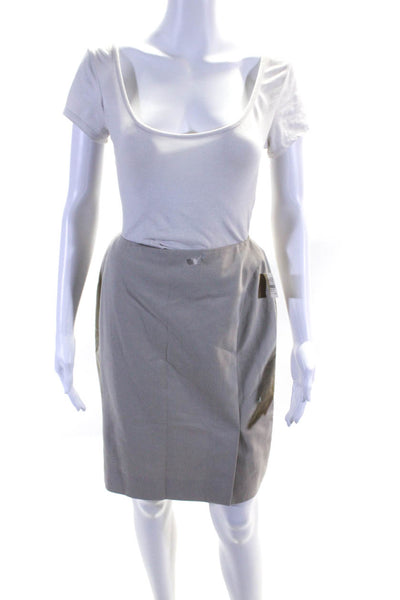 Emanuel Women's Zip Lined Slit Hem A-Lined Midi Skirt Beige Size 4