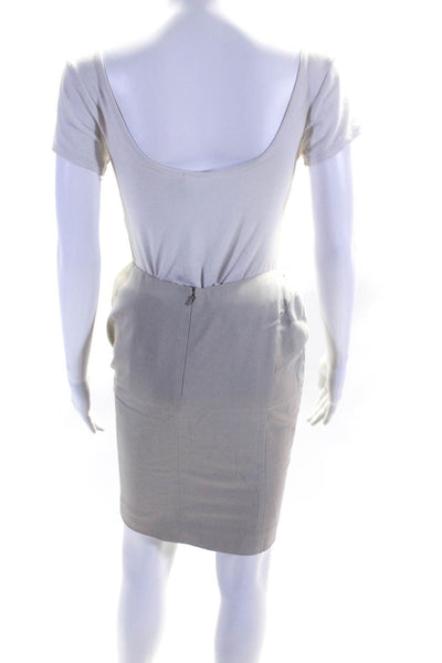 Emanuel Women's Zip Lined Slit Hem A-Lined Midi Skirt Beige Size 4