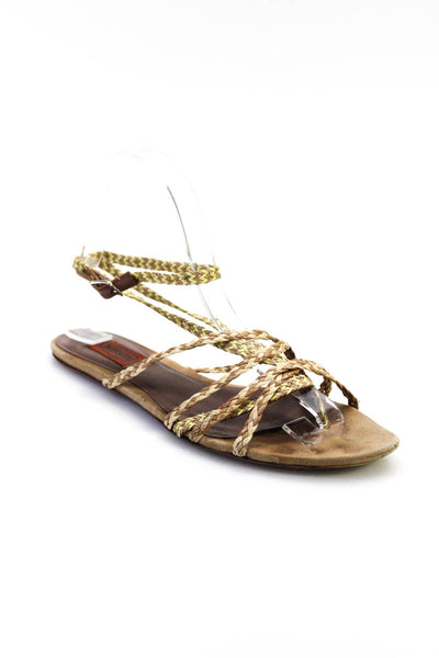 Missoni Women's Strappy Braided Open Toe Flat Sandals Beige Size 7