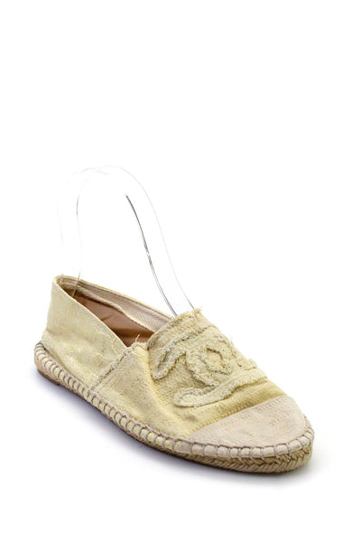 Chanel Women's Exposed Stitching Canvas Logo Espadrilles Yellow Size 6