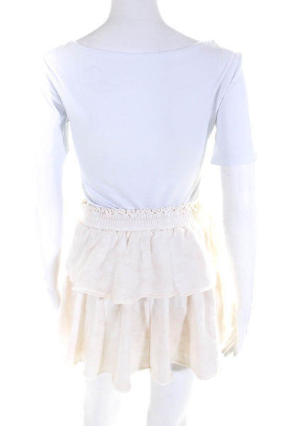 Love Shack Fancy Women's Cotton A Line Ruffle Mini Skirt Beige Size XS