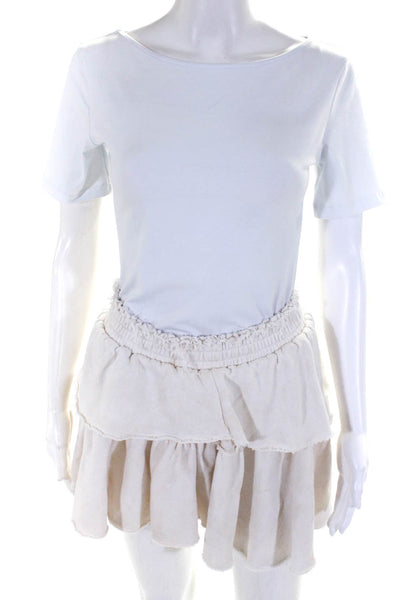 Love Shack Fancy Women's Cotton A Line Ruffle Mini Skirt White Size S