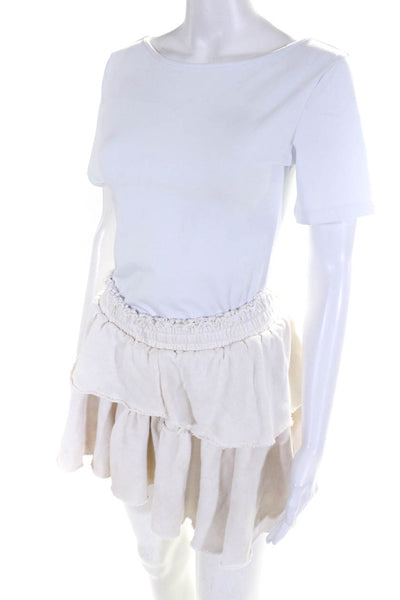 Love Shack Fancy Women's Cotton A Line Ruffle Mini Skirt White Size S