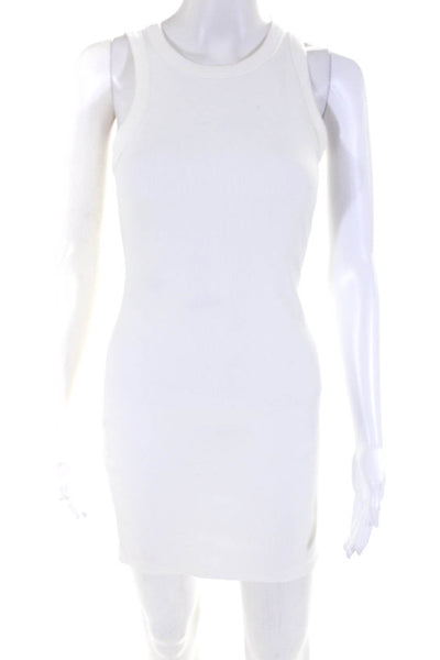 Meshki Women's Ribbed Crewneck Mini Pullover Tank Dress White Size M