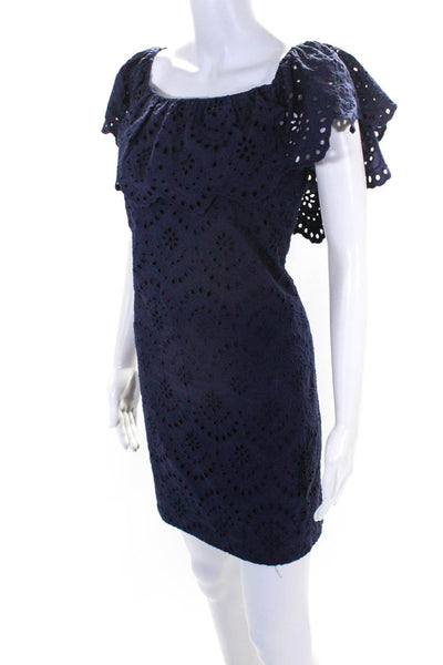 Cynthia Steffe Womens Cotton Cut Out Off The Shoulder Mini Dress Blue Size 4