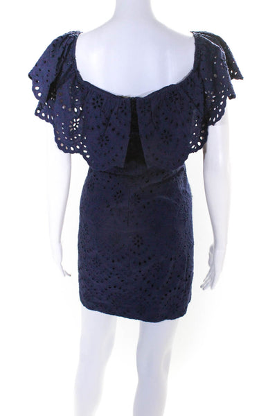 Cynthia Steffe Womens Cotton Cut Out Off The Shoulder Mini Dress Blue Size 4