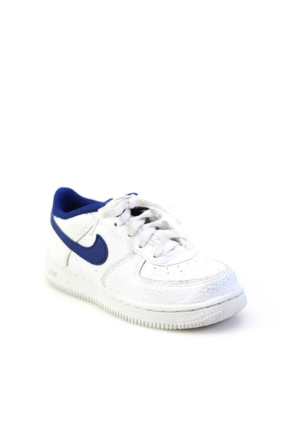 Nike Boys 'Force 1' Leather Low Top Lace Up Athletic Sneakers White Blue Size 9C