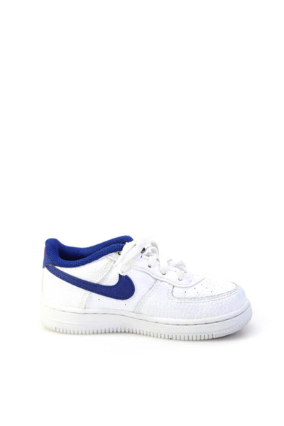 Nike Boys 'Force 1' Leather Low Top Lace Up Athletic Sneakers White Blue Size 9C