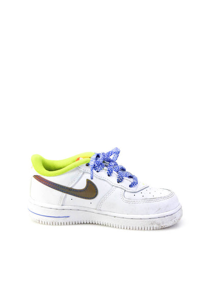 Nike Boys 'Force 1' Leather Low Top Lace Up Sneakers White Green Blue Size 9C