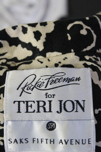 Rickie Freeman Teri Jon Womens Short Sleeve Jacket Black Ivory Linen Size 8