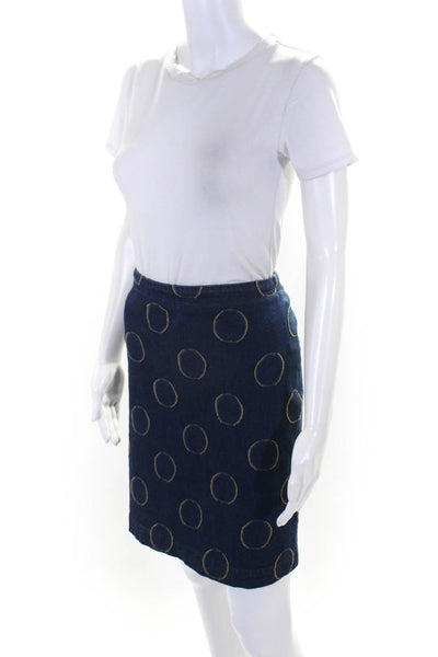 Escada Womens Circle Jacquard Unlined Denim Pencil Skirt Blue Size EU 40
