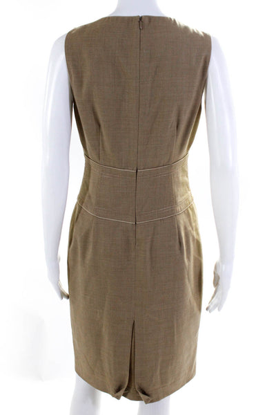 Badgley Mischka Womens Wool Sleeveless Scoop Neck A-Line Dress Beige Size P