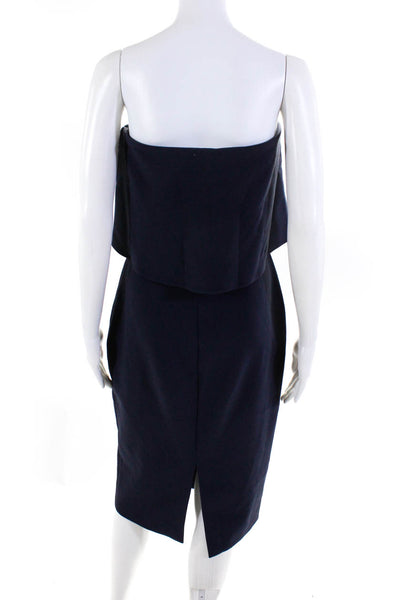 Likely Womens Strapless Zip Up Driggs Sheath Midi Dress Navy Blue Size 8