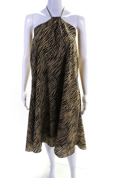 Jonathan Simkhai Womens Animal Print Halter Neck Dress Beige Black Size Medium