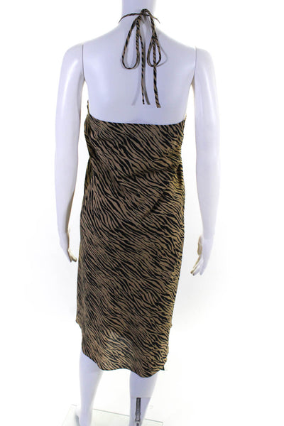 Jonathan Simkhai Womens Animal Print Halter Neck Dress Beige Black Size Medium